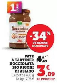 Hyper U Rigoni di asiago - pate a tartiner nocciolata bio offre