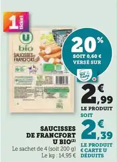 Hyper U U - saucisses de francfort bio offre
