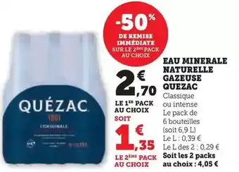 Hyper U Quézac - eau minerale naturelle gazeuse offre