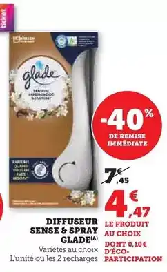 Hyper U Glade - diffuseur sense&spray offre