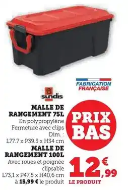 Hyper U Sundis - malle de rangement 75l offre