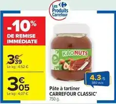 Carrefour Market Carrefour - pâte à tartiner classic' offre