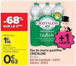 Carrefour Market Cristaline - eau de source gazéifiée offre