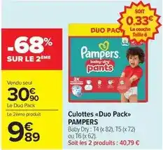 Carrefour Market Pampers - culottes duo pack offre