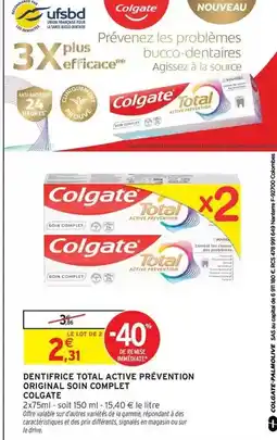 Intermarché Colgate - dentifrice total active prévention original soin complet offre