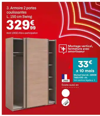 BUT Armoire 2 portes coulissantes L. 150 cm swing offre