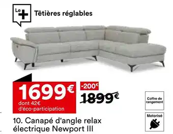 BUT Canapé d'angle relax électrique Newport III offre
