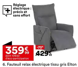 BUT Fauteuil relax électrique tissu gris elton offre