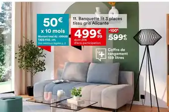 BUT Banquette lit 3 places tissu gris Alicante offre