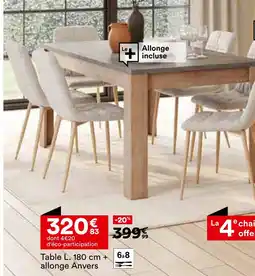 BUT Table L. 180 cm + allonge Anvers offre