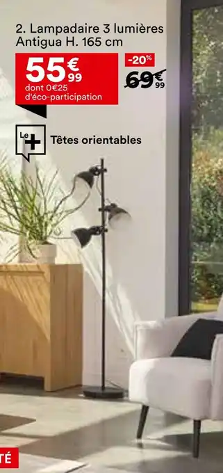 BUT Lampadaire 3 lumières Antigua H. 165 cm offre