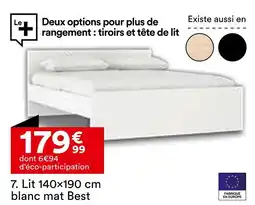 BUT Lit 140×190 cm blanc mat Best offre