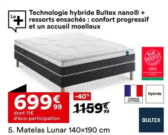 BUT BULTEX Matelas Lunar 140×190 cm offre