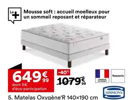 BUT SIMMONS Matelas Oxygène'R 140×190 cm offre