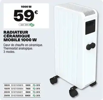 Brico Dépôt Radiateur céramique mobile 1000 w offre