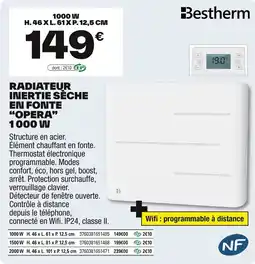 Brico Dépôt BESTHERM Radiateur inertie séche en fonte "opera" 1000 W offre