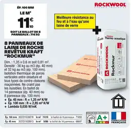 Brico Dépôt ROCKWOOL 8 panneaux de laine de roche revêtue kraft "rockmur" offre