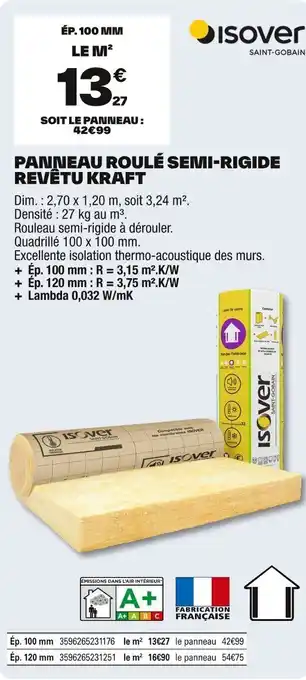 Brico Dépôt ISOVER Panneau roulé semi-rigide revêtu kraft offre