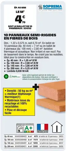 Brico Dépôt SOPREMA 10 panneaux semi-rigides en fibres de bois offre