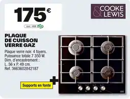Brico Dépôt COOKE & LEWIS Plaque de cuisson verre gaz offre