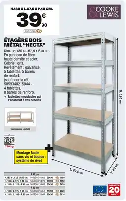 Brico Dépôt COOKE & LEWIS Étagère bois métal "hecta" offre