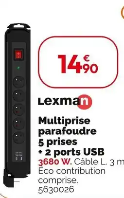 Weldom LEXMAN Multiprise parafoudre 5 prises + 2 ports USB offre