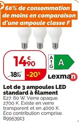 Weldom LEXMAN Lot de 3 ampoules LED standard à filament offre