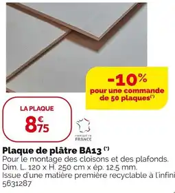 Weldom Plaque de plâtre BA13 offre