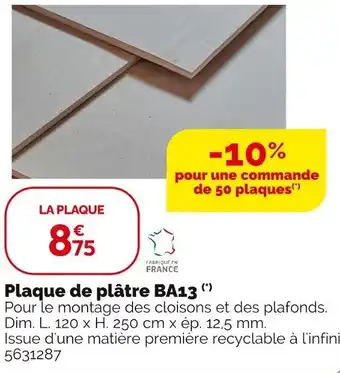 Weldom Plaque de plâtre BA13 offre