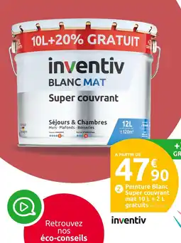 Mr Bricolage INVENTIV Peinture blanc super couvrant mat 10 l + 2 l gratuits offre