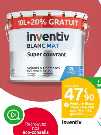 Mr Bricolage INVENTIV Peinture blanc super couvrant mat 10 l + 2 l gratuits offre