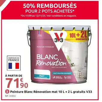 Mr Bricolage V33 Peinture Blanc Rénovation mat 10 L + 2 L gratuits offre