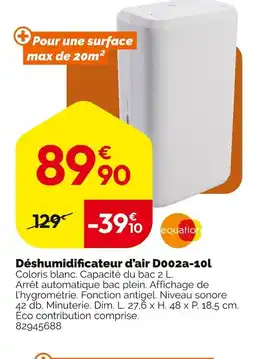 Weldom EQUATION Déshumidificateur d'air d002a-10l offre