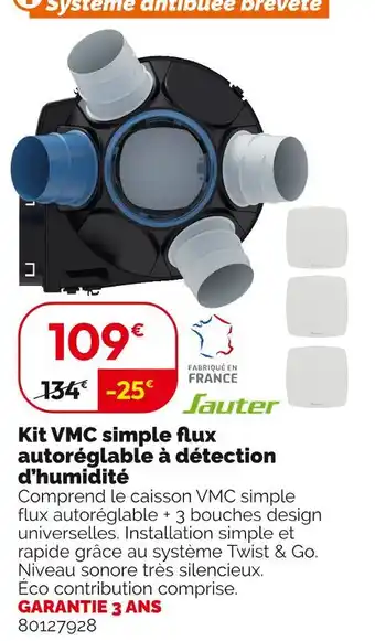 Weldom SAUTER Kit VMC simple flux autoréglable à détection d'humidité offre