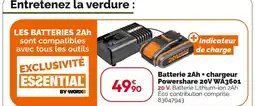 Weldom EXCLUSIVITÉ ESSENTIAL BY WORX Batterie 2ah + chargeur powershare 20v wa3601 offre