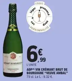 E.Leclerc Brut - aop vin cremant de bourgogne veuve ambal offre