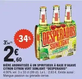 E.Leclerc Desperados - bière aromatisée à un spiritueux à base d'agave citron citron vert sunlight offre