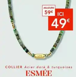 Trésor Bijoux Collier acier doré & turquoises offre