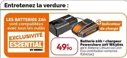 Weldom Worx - batterie 2ah + chargeur powershare 20v wa3601 offre