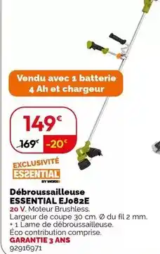 Weldom Worx - débroussailleuse essential ej082e offre