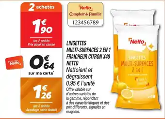 Netto NETTO Lingettes multi-surfaces 2 en 1 fraicheur citron x40 offre