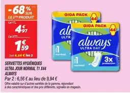 Netto Serviettes hygiéniques ultra jour normal t1 x44 offre