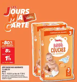 Netto NETTO Bébé couches maxi absorbantes t3 4-9kg x70 offre