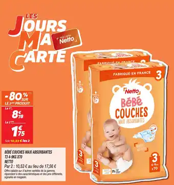 Netto NETTO Bébé couches maxi absorbantes t3 4-9kg x70 offre