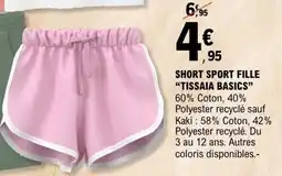 E.Leclerc Short sport fille tissaia basics offre