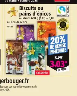 Norma Biscuits ou pains d'épices offre