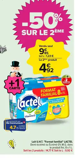 Carrefour LACTEL Lait U.H.T. Format familial offre