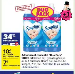 Carrefour SOUPLINE Adoucissant concentré Duo Pack offre