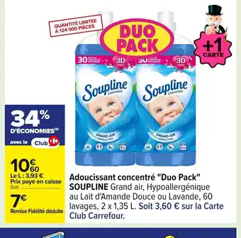 Carrefour SOUPLINE Adoucissant concentré Duo Pack offre