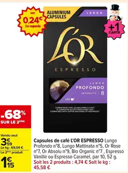 Carrefour L'OR ESPRESSO Capsules de café offre